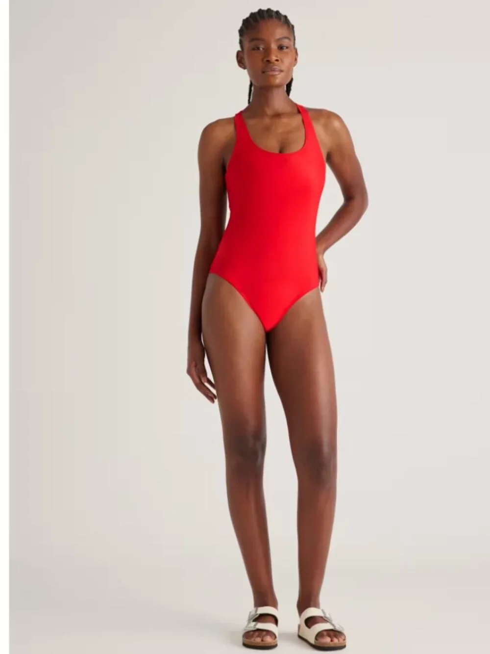 Quince Italian Cross Back One-Piece Swimsuit In Dark Red Medium NWT